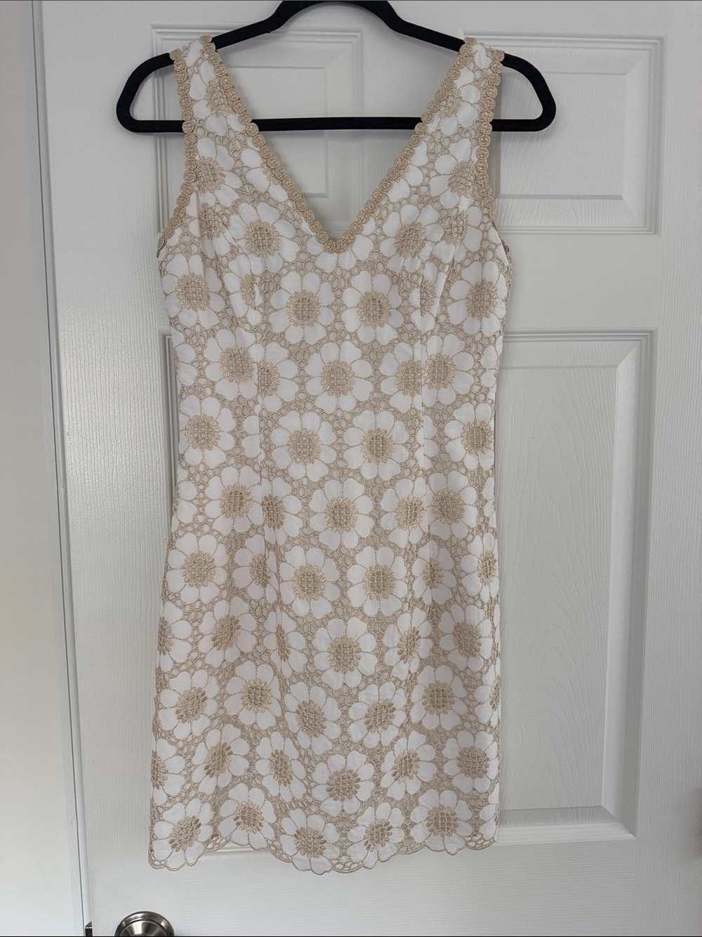 Lily Pulitzer Sleeveless White Dress with gold  Floral Lace Overlay